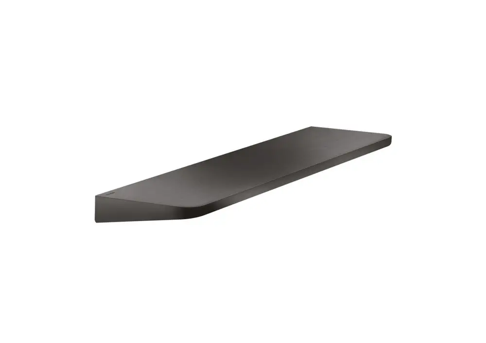 Schmale, rechteckige Ablage in mattem Schwarz. Die Oberfläche hat eine gebürstete Struktur. Das Design stammt von AXOR.